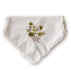 Antique White Cotton Green Floral Embroidered Butterfly Cut bread Liner Doily